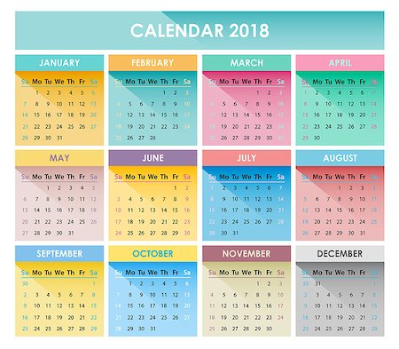 simsearch:400-08262897,k - Simple 2018 year calendar, editable business template Fotografie stock - Microstock e Abbonamento, Codice: 400-08981979