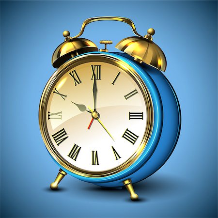 simsearch:400-06876570,k - Metal retro style alarm clock on blue background. Vector illustration. Foto de stock - Royalty-Free Super Valor e Assinatura, Número: 400-08982026