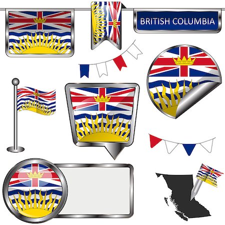 simsearch:400-08493890,k - Vector glossy icons of flag of province British Columbia on white Foto de stock - Royalty-Free Super Valor e Assinatura, Número: 400-08982044