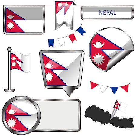 simsearch:400-08493890,k - Vector glossy icons of flag of Nepal on white Foto de stock - Royalty-Free Super Valor e Assinatura, Número: 400-08982046