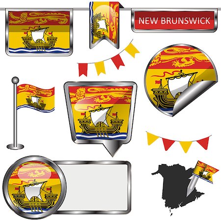 simsearch:400-08493890,k - Vector glossy icons of flag of province New Brunswick on white Foto de stock - Royalty-Free Super Valor e Assinatura, Número: 400-08982047
