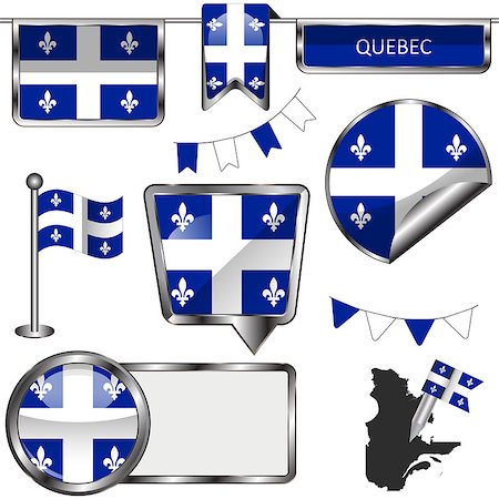 simsearch:400-08506240,k - Vector glossy icons of flag of province Quebec on white Stock Photo - Budget Royalty-Free & Subscription, Code: 400-08982052