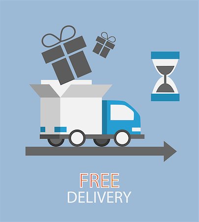 simsearch:400-08413489,k - Vector free delivery concept in flat style - truck with gift Stock Photo - Budget Royalty-Free & Subscription, Code: 400-08982070