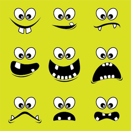 simsearch:400-07332399,k - Faces of monsters on a green background - Vector design EPS10 Stock Photo - Budget Royalty-Free & Subscription, Code: 400-08982113