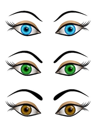 Set of cartoon female eyes blue, brown and green colors. Vector illustration Stock Photo - Budget Royalty-Free & Subscription, Code: 400-08982216