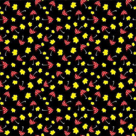 simsearch:400-05693480,k - black seamless pattern with red umbrella and yellow leaf. vector Stock Photo - Budget Royalty-Free & Subscription, Code: 400-08982368