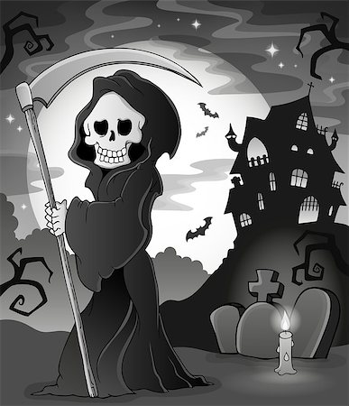 simsearch:6102-06337046,k - Black and white grim reaper theme 1 - eps10 vector illustration. Stock Photo - Budget Royalty-Free & Subscription, Code: 400-08982436