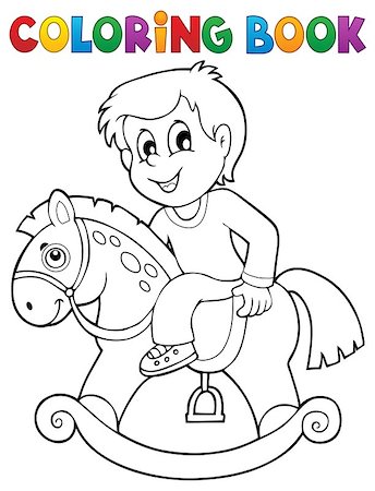 simsearch:400-04658762,k - Coloring book boy on rocking horse - eps10 vector illustration. Stockbilder - Microstock & Abonnement, Bildnummer: 400-08982439