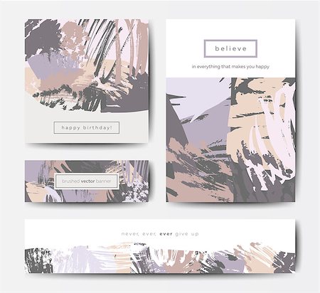 simsearch:400-08617908,k - Modern grunge brush design templates, invitation, banner, art vector cards design in pastel colors Foto de stock - Super Valor sin royalties y Suscripción, Código: 400-08982497