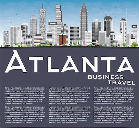 simsearch:400-08349420,k - Atlanta Skyline with Gray Buildings, Blue Sky and Copy Space. Vector Illustration. Business Travel and Tourism Concept with Modern Buildings. Image for Presentation Banner Placard and Web Site. Stock Photo - Budget Royalty-Free & Subscription, Code: 400-08982589