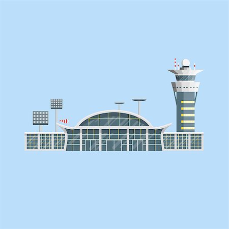 Airport building with control tower. Flat design. Vector Illustration. Stock Photo - Budget Royalty-Free & Subscription, Code: 400-08996856