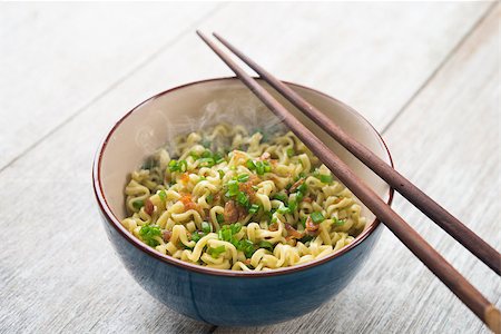 simsearch:400-09225001,k - Bowl of Asian dried noodles with chopsticks on wooden table. Stock Photo - Budget Royalty-Free & Subscription, Code: 400-08996876