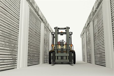 simsearch:400-06561068,k - 3d illustration of a forklift among self storage units Stock Photo - Budget Royalty-Free & Subscription, Code: 400-08997240