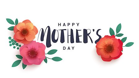 simsearch:400-09113924,k - Happy Mother's Day lettering on a white background. Bright spring illustration with red flowers and shadow. Paper flowers for the holiday. Photographie de stock - Aubaine LD & Abonnement, Code: 400-08997349