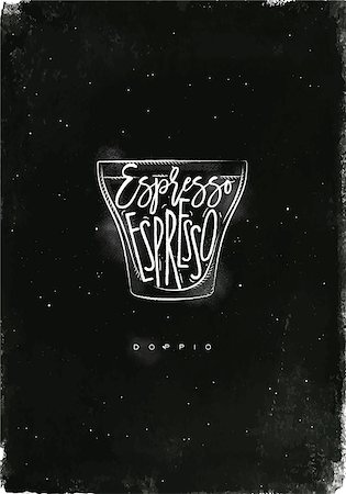 simsearch:400-08378379,k - Doppio cup lettering espresso in vintage graphic style drawing with chalk on chalkboard background Stockbilder - Microstock & Abonnement, Bildnummer: 400-08997397