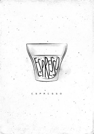 simsearch:400-08378379,k - Espresso cup lettering espresso in vintage graphic style drawing on dirty paper background Stockbilder - Microstock & Abonnement, Bildnummer: 400-08997400