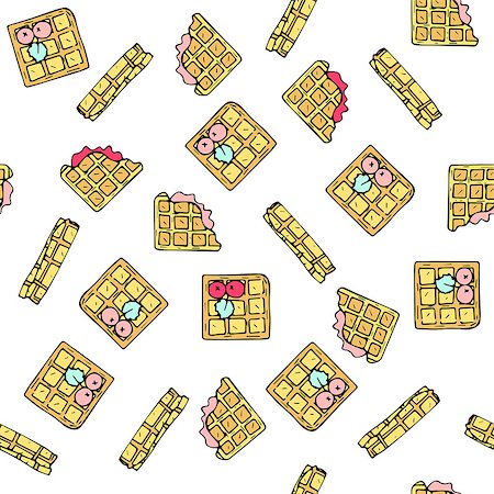 Seamless vector pattern with doodle sweet waffles with filling and berries. Color illustration of cute desserts. Stock Photo - Budget Royalty-Free & Subscription, Code: 400-08997480