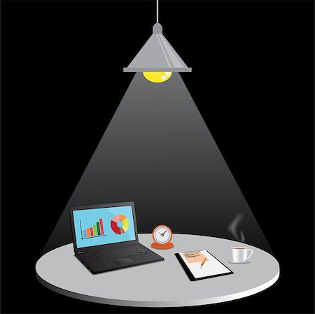 phukankosana (artist) - Laptop computer with Document file Work at night,  working late, working overtime, vector illustration. Stock Photo - Budget Royalty-Free & Subscription, Code: 400-08997543