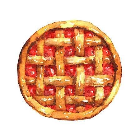 Pie with jam. Watercolor hand-drawn illustration on a white background Stock Photo - Budget Royalty-Free & Subscription, Code: 400-08997607
