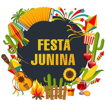 Festa junina cartoon background with decorative frame. Photographie de stock - Aubaine LD & Abonnement, Code: 400-08997646