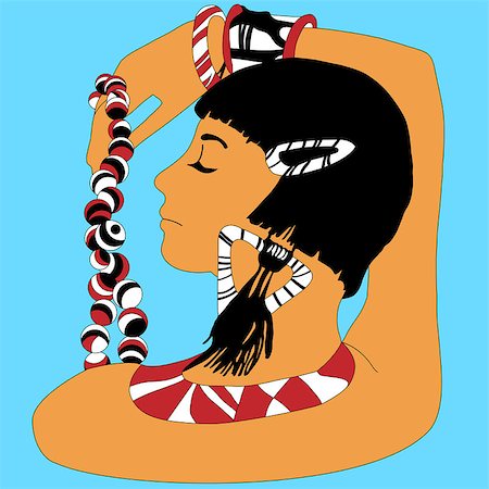 earring drawing - Portrait of an African girl. Vector illustration on a blue background. Photographie de stock - Aubaine LD & Abonnement, Code: 400-08997669