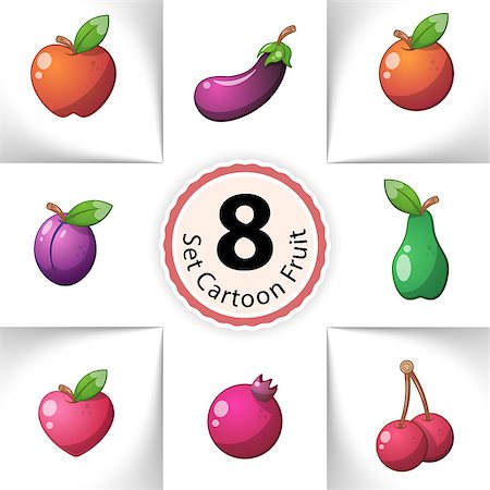 simsearch:400-04153397,k - Icons fresh fruit. Pear, lemon, melon, mango, orange, cherries, apple, heart cartoon illustration Stockbilder - Microstock & Abonnement, Bildnummer: 400-08997707