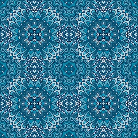 simsearch:400-08997727,k - Vector abstract ethnic seamless pattern tribal background. Blue doodle graphic geometric and floral print Photographie de stock - Aubaine LD & Abonnement, Code: 400-08997724