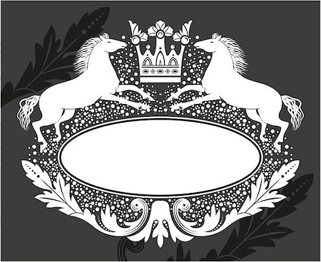 Black and white floral frame with crown and horses Foto de stock - Super Valor sin royalties y Suscripción, Código: 400-08997755