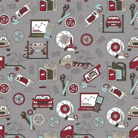 simsearch:400-08676791,k - Seamless vector pattern with car service thin line symbols - tire service, car wash, tow truck, etc. Photographie de stock - Aubaine LD & Abonnement, Code: 400-08997775