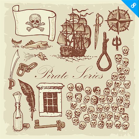 Vintage pirate sketches. Layered vector illustration featuring EPS10. Stock Photo - Budget Royalty-Free & Subscription, Code: 400-08997809