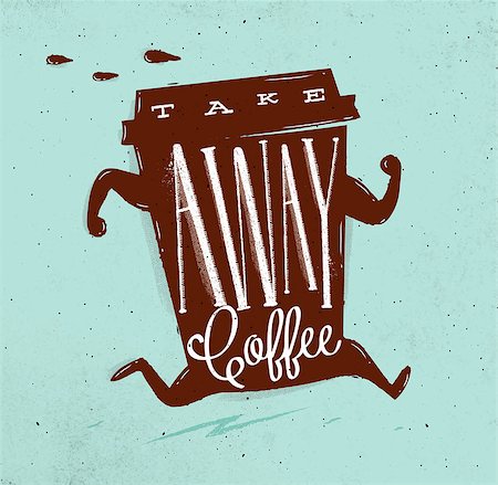 simsearch:400-08788133,k - Poster running cup of coffee in retro style lettering coffee take away drawing on turquoise background Stock Photo - Budget Royalty-Free & Subscription, Code: 400-08997921