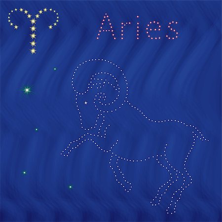 simsearch:400-09052492,k - Zodiac sign Aries contour with tiny stars on the background of blue wavy starry sky, vector illustration Stock Photo - Budget Royalty-Free & Subscription, Code: 400-08997945