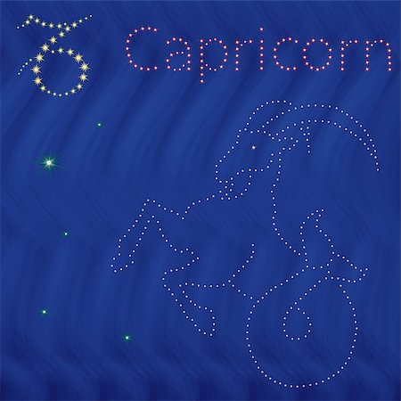 simsearch:400-09052492,k - Zodiac sign Capricorn contour with tiny stars on the background of blue wavy starry sky, vector illustration Stock Photo - Budget Royalty-Free & Subscription, Code: 400-08997946