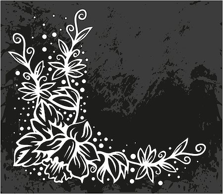 Ornamental wite floral corner on black background. Foto de stock - Super Valor sin royalties y Suscripción, Código: 400-08998078