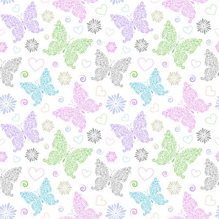 simsearch:400-07215586,k - Vector illustration of seamless pattern with floral butterflies Stock Photo - Budget Royalty-Free & Subscription, Code: 400-08998095