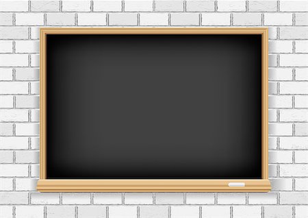 simsearch:400-08998170,k - Black empty blackboard and chalk on old white brick background texture. School education object Foto de stock - Super Valor sin royalties y Suscripción, Código: 400-08998171