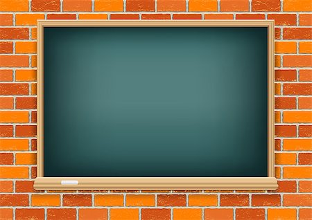 simsearch:400-08998170,k - Black empty green blackboard and chalk on old red brick background texture. School education object Foto de stock - Super Valor sin royalties y Suscripción, Código: 400-08998172