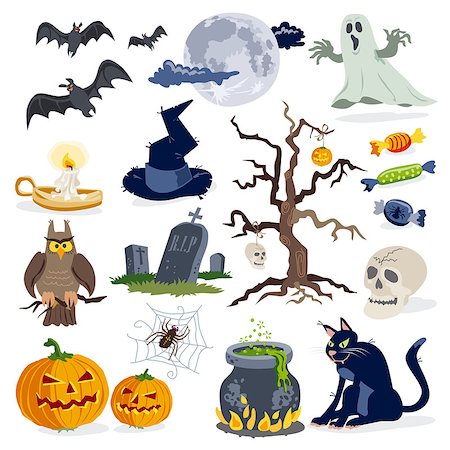 simsearch:400-05673521,k - Essential Halloween icons cartoon vector set collection isolated on white Stock Photo - Budget Royalty-Free & Subscription, Code: 400-08998218