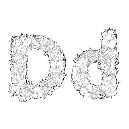 peony art - Black and white alphabet with flowers. The letter D Stock Photo - Budget Royalty-Free & Subscription, Code: 400-08998249