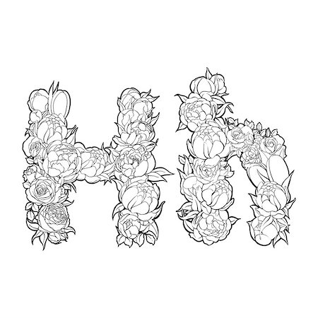 peony art - Black and white alphabet with flowers. The letter H Stock Photo - Budget Royalty-Free & Subscription, Code: 400-08998252