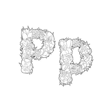 peony art - Black and white alphabet with flowers. The letter Q Stock Photo - Budget Royalty-Free & Subscription, Code: 400-08998260