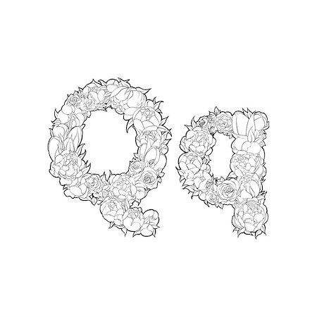 simsearch:400-08998245,k - Black and white alphabet with flowers. The letter Q Foto de stock - Super Valor sin royalties y Suscripción, Código: 400-08998261