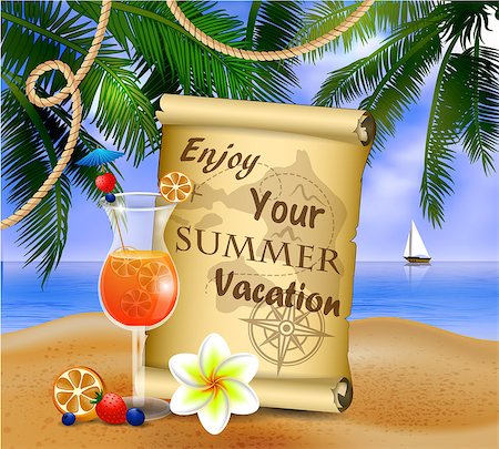 simsearch:400-05097844,k - pirate treasure map on tropical background and exotic beverage vector Stock Photo - Budget Royalty-Free & Subscription, Code: 400-08998309