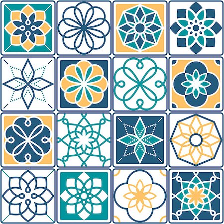 simsearch:400-04177136,k - Repetitive wallpaper background inspired by ceramic tiles from Portugal and Morocco Photographie de stock - Aubaine LD & Abonnement, Code: 400-08998375