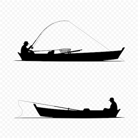 fisher - Fisherman on boat black silhouette set collection on transparent background, Fisher wait and caught fish Stock Photo - Budget Royalty-Free & Subscription, Code: 400-08998485