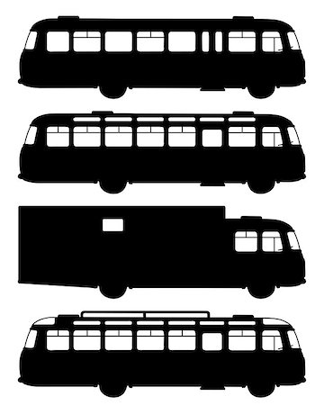 simsearch:400-08966942,k - Hand drawing of four black silhouettes of old buses Stock Photo - Budget Royalty-Free & Subscription, Code: 400-08998576