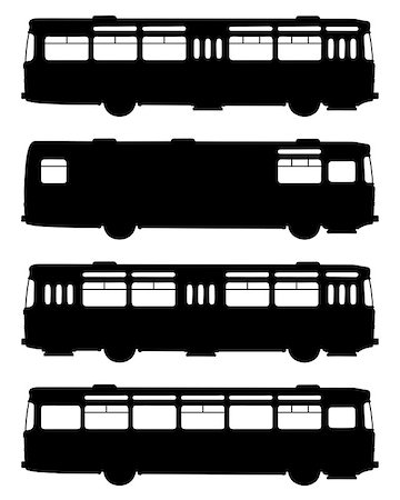 simsearch:400-08966942,k - Hand drawing of four black silhouettes of retro buses Stock Photo - Budget Royalty-Free & Subscription, Code: 400-08998577