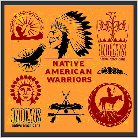 dclipart (artist) - Set of wild west american indian designed elements. Monochrome style on light background Fotografie stock - Microstock e Abbonamento, Codice: 400-08998590