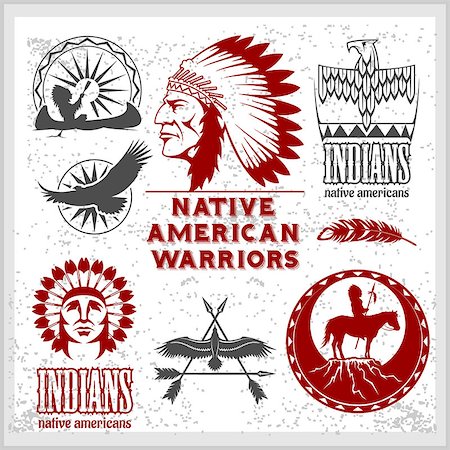 Set of wild west american indian designed elements. Monochrome style on light background Stock Photo - Budget Royalty-Free & Subscription, Code: 400-08998591