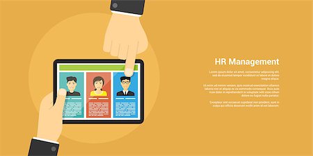 employer selecting employees - flat style banner, human resource and recruiting concept, human hands, digital tablet and people avatars Stock Photo - Budget Royalty-Free & Subscription, Code: 400-08998604